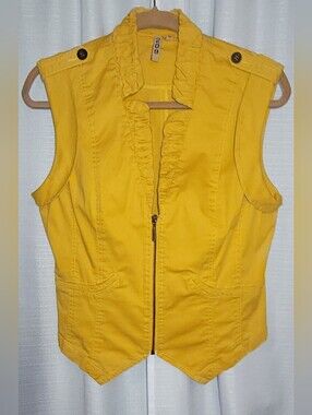 209 Vintage Yellow Ruffled Zip Jean Vest sz 10